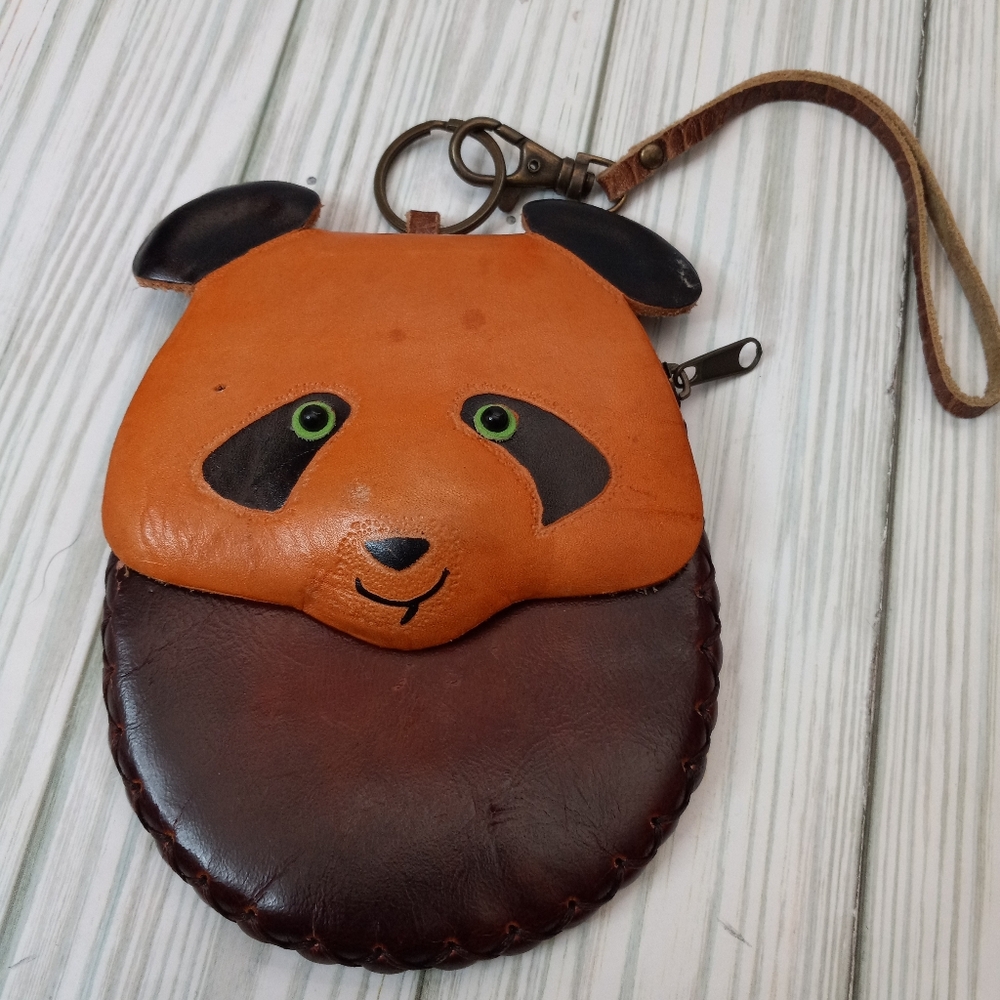 Vintage Leather Panda Coin Purse Wristlet